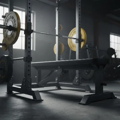 Close-up of a Bells of Steel flat bench during a stability test with heavy weights