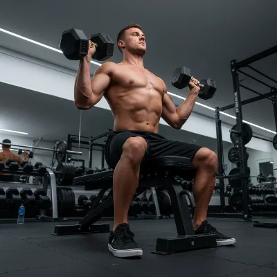 A powerful athlete performing a dumbbell incline press on a sturdy Rogue AB-3 adjustable bench in a modern home gym.