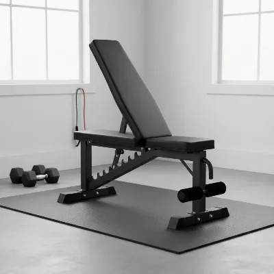 Proper use and stable placement of a weight bench in a home gym